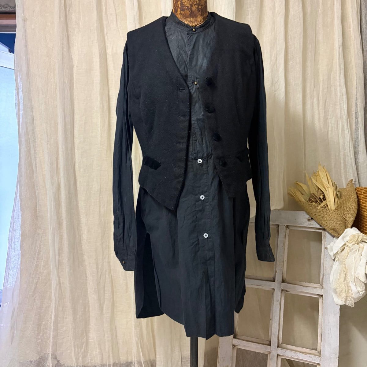 Euro vintage 40s-50s Antique Smock Dress Size FREE