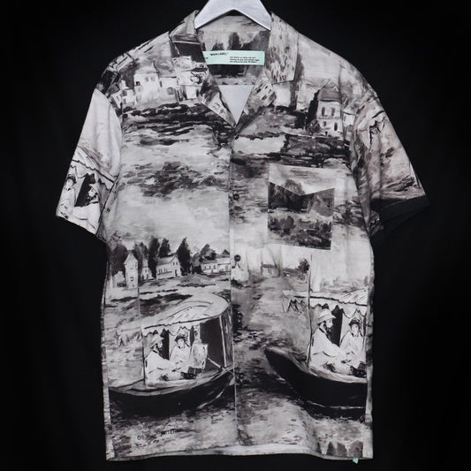 OFF-WHITE Grey Printed Cotton Open Button-Up Shirt Size S