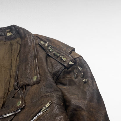 USED Brown Genuine Leather Double Rider Studs Size M