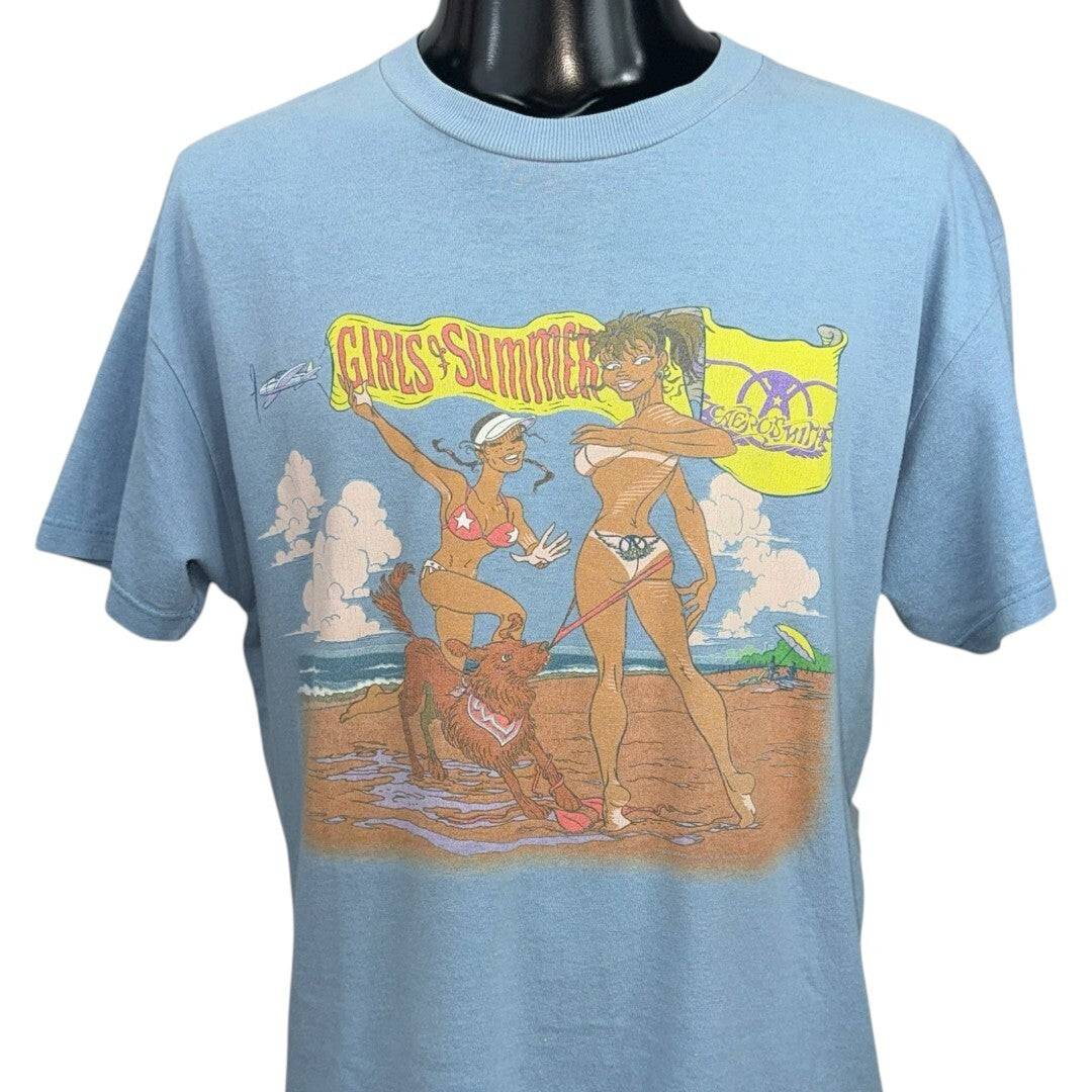 AEROSMITH 00s "GIRLS OF SUMMER" Faded Blue T-Shirt Size L