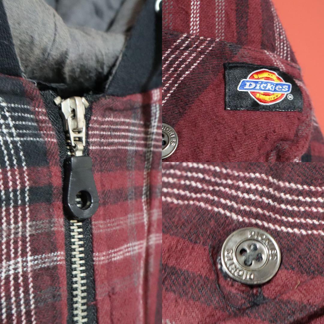 Dickies Plaid Hooded Oversized Zip Coat Red Black Size 2XL