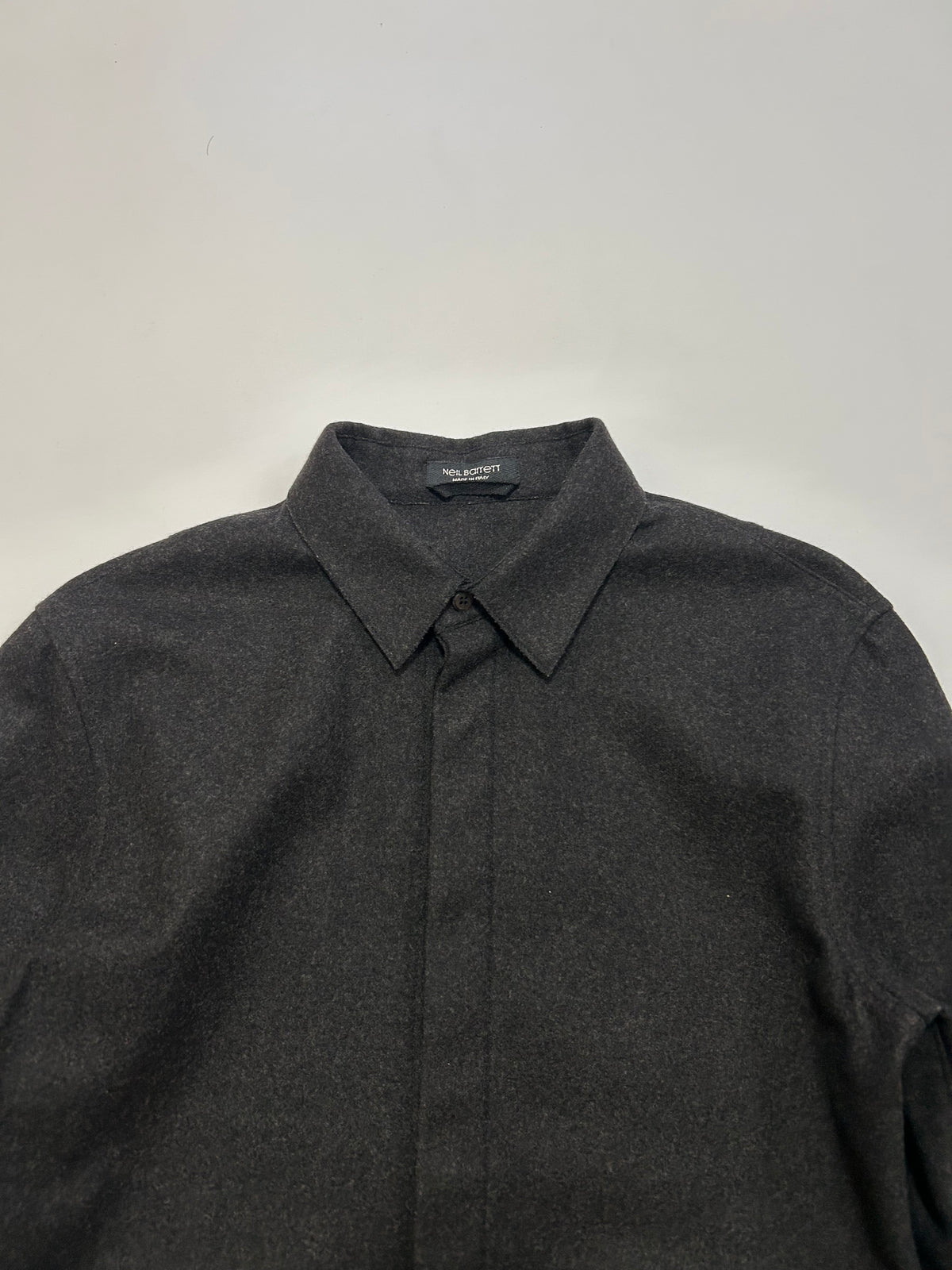 NEIL BARRETT 2000s Minimal Wool Shirt Dark Gray Size XS