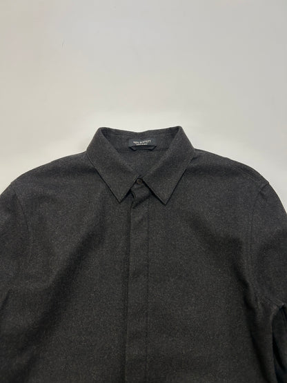 NEIL BARRETT 2000s Minimal Wool Shirt Dark Gray Size XS
