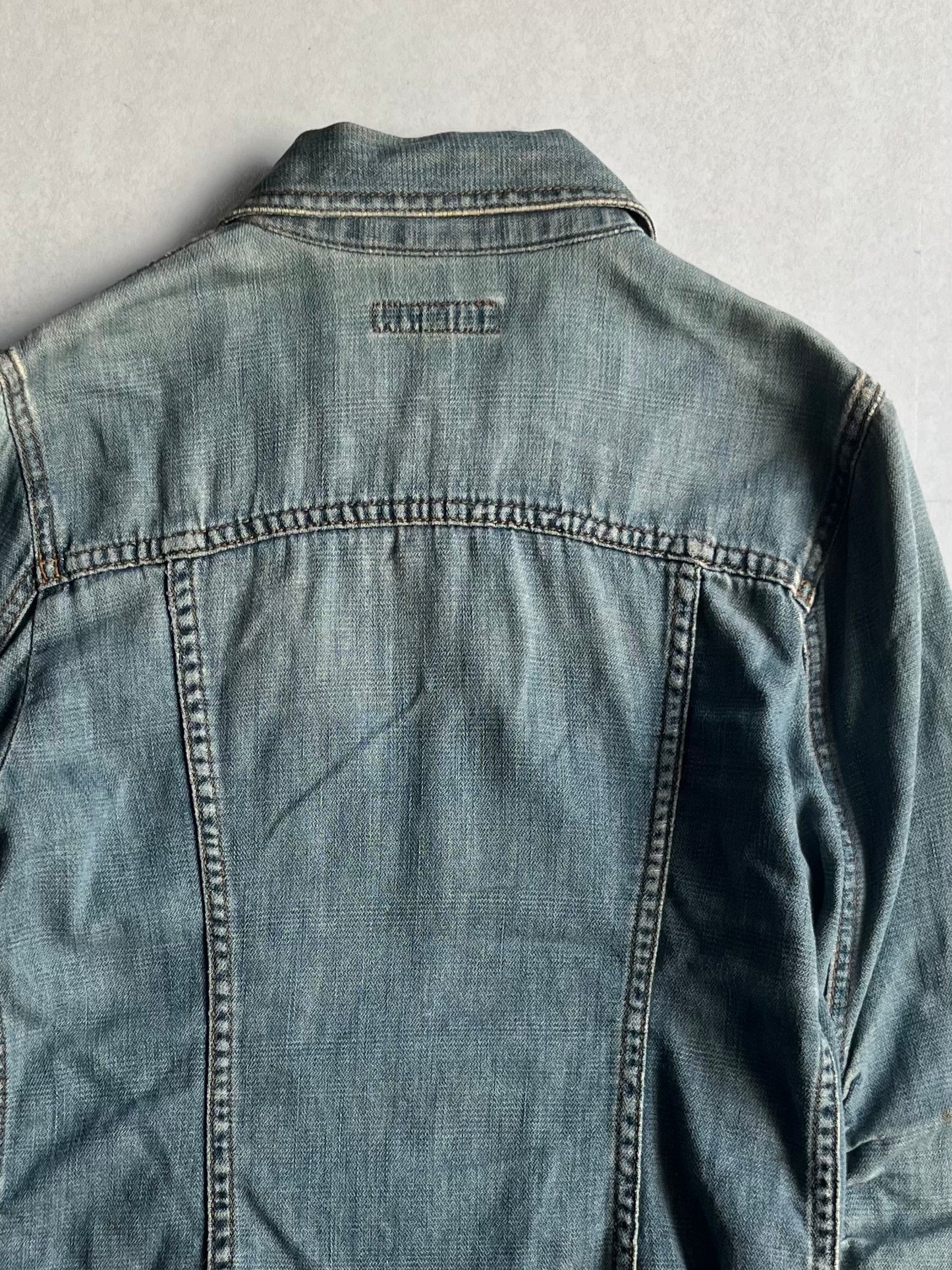 DKNY Cropped Shirred Cotton Jacket Blue Size 4