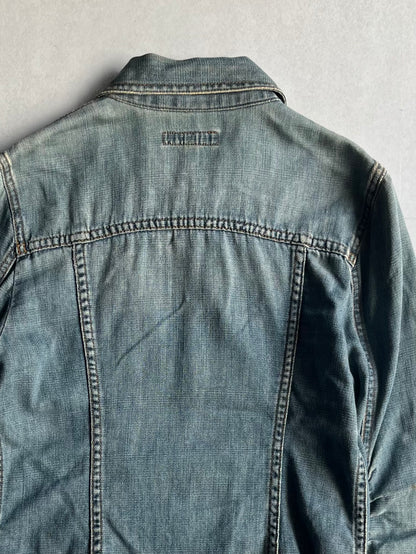 DKNY Cropped Shirred Cotton Jacket Blue Size 4