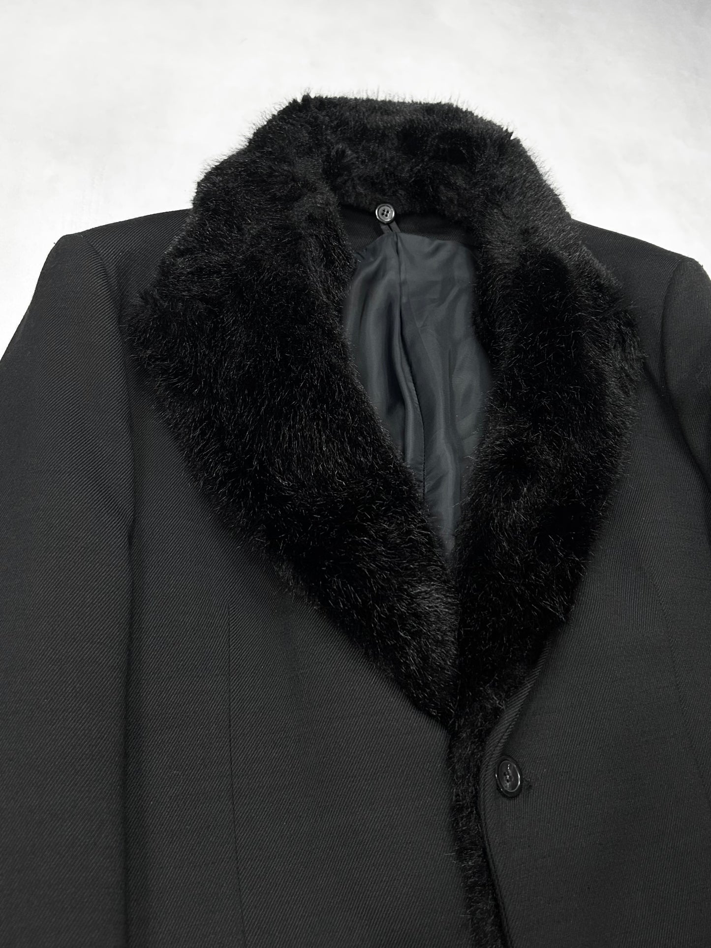 Emporio Armani Black Fur Collar Tailored Jacket Size 58