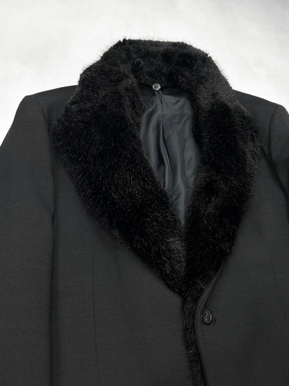 Emporio Armani Black Fur Collar Tailored Jacket Size 58