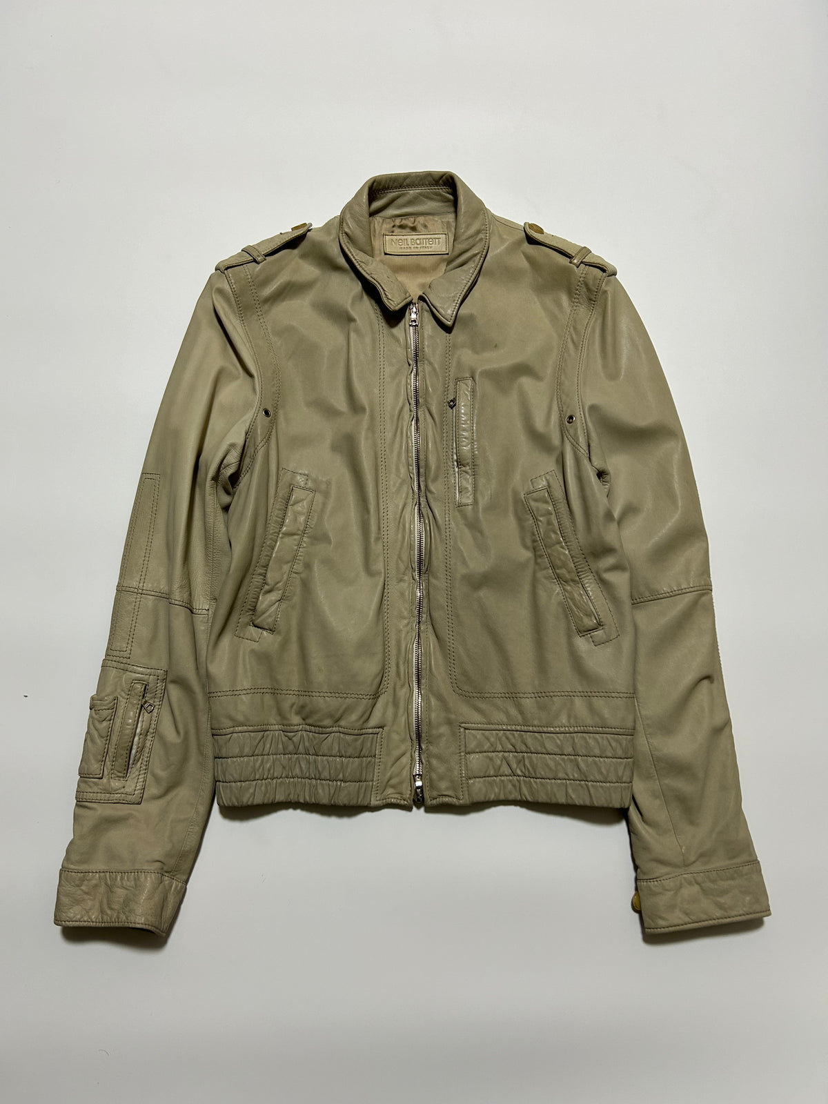 NEIL BARRETT 2000s Leather Biker Jacket Ivory Size S