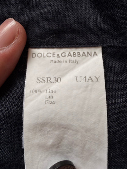 DOLCE & GABBANA 00s Linen Fly Front Shirt Navy Size 40