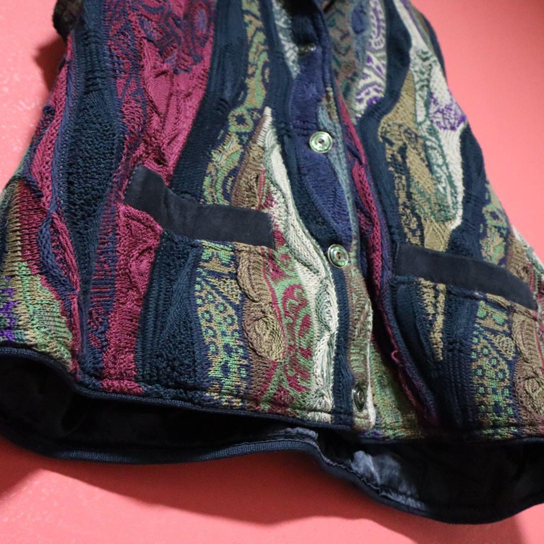 COOGI 90s Multi 3D Knit Geometric Shawl Collar Vest Size M