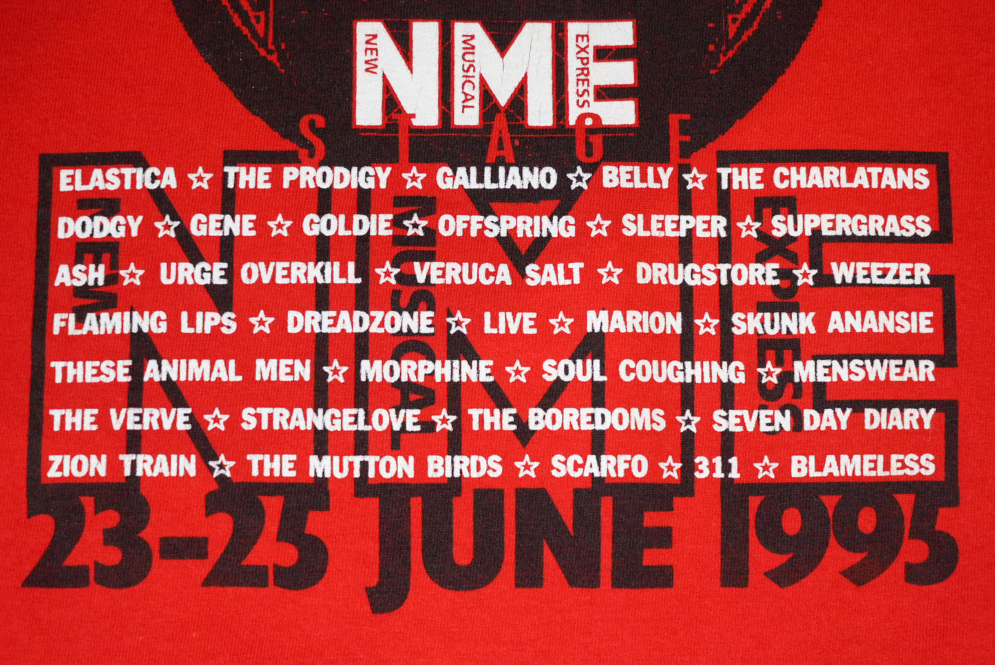 GLASTONBURY 90s NME Prodigy Graphic T-Shirt Red Size XL