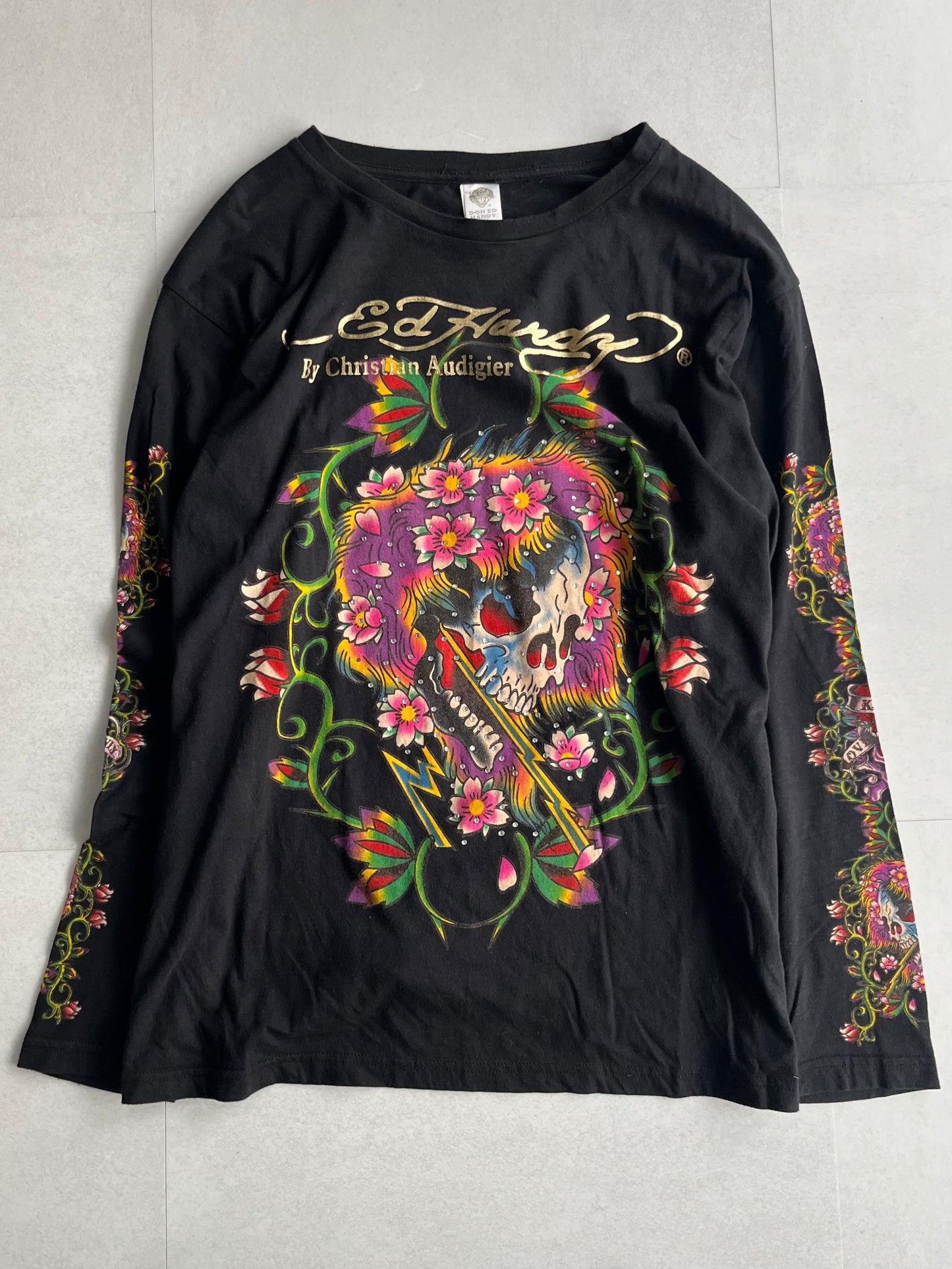 Ed Hardy Skull Black Long Sleeve Tee Size M