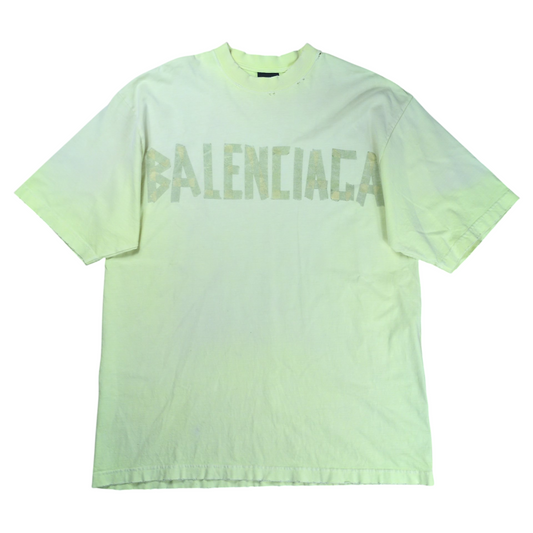 BALENCIAGA Tape Logo Crushed T-Shirt Yellow Size XS