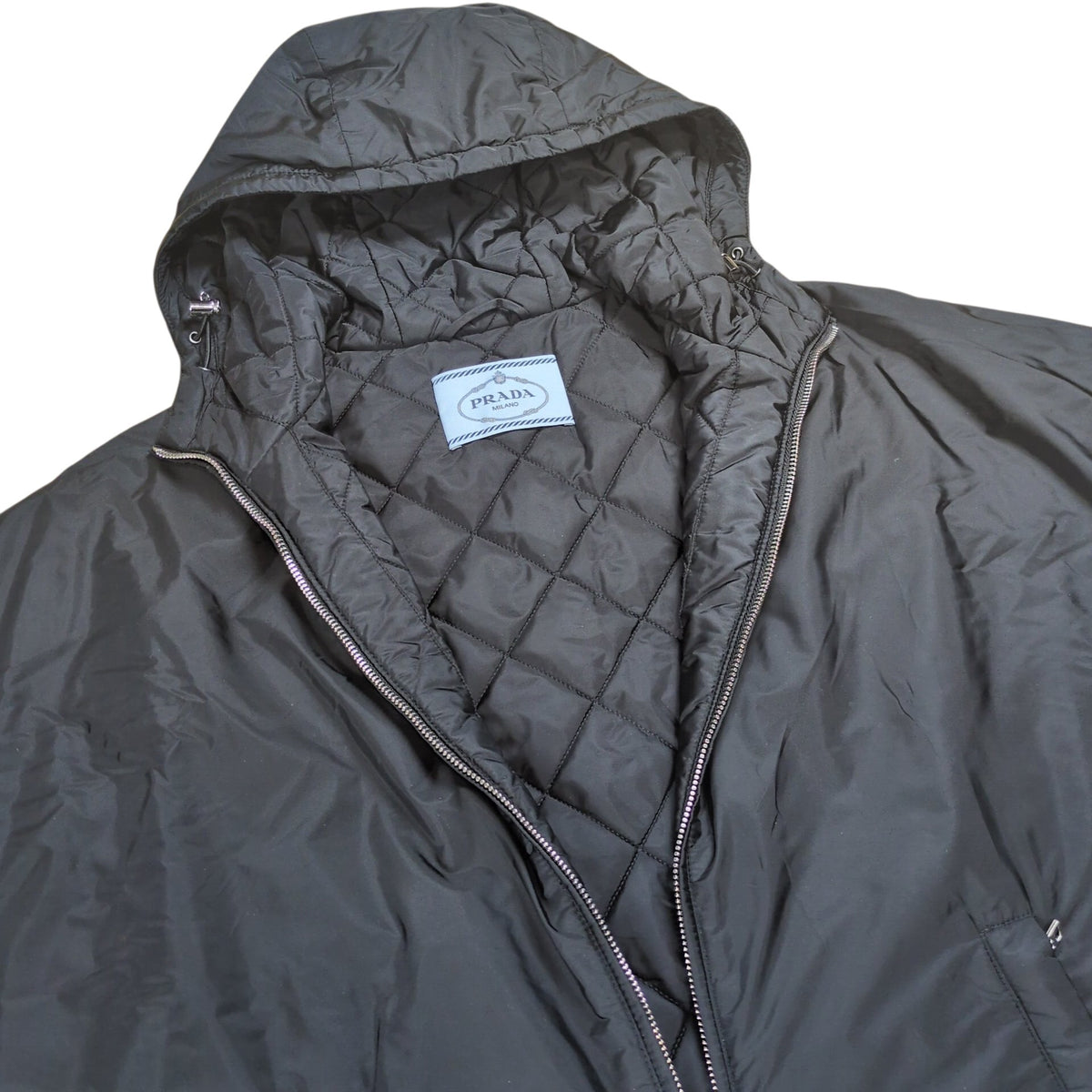 PRADA Black Quilted Zip Detail Nylon Padded Coat Size 36