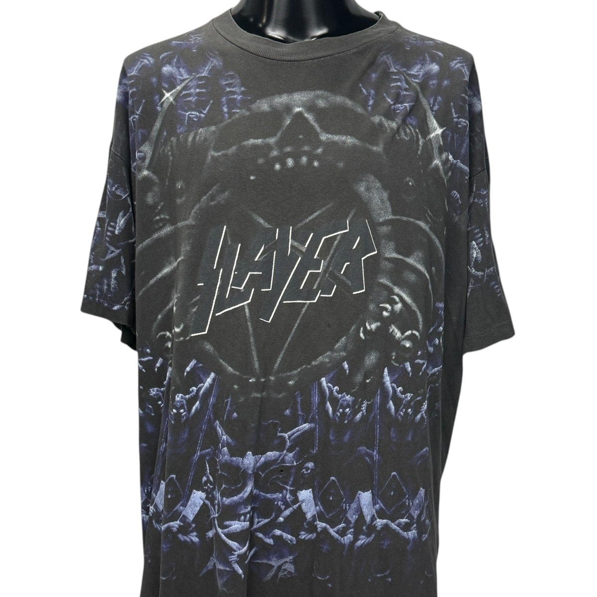 SLAYER 90s Vintage "AOP Skull" Single Stitch T-Shirt Size XL