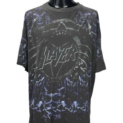 SLAYER 90s Vintage "AOP Skull" Single Stitch T-Shirt Size XL