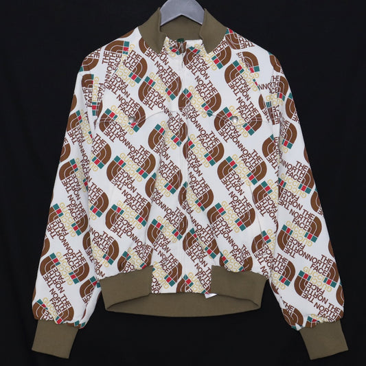 GUCCI x TNF Web Print Bomber Jacket White Brown Size M