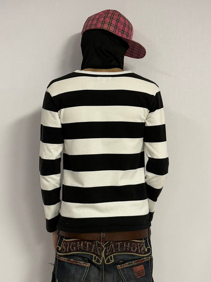 Agnes b Cotton Border Long Sleeve T-Shirt Size XS