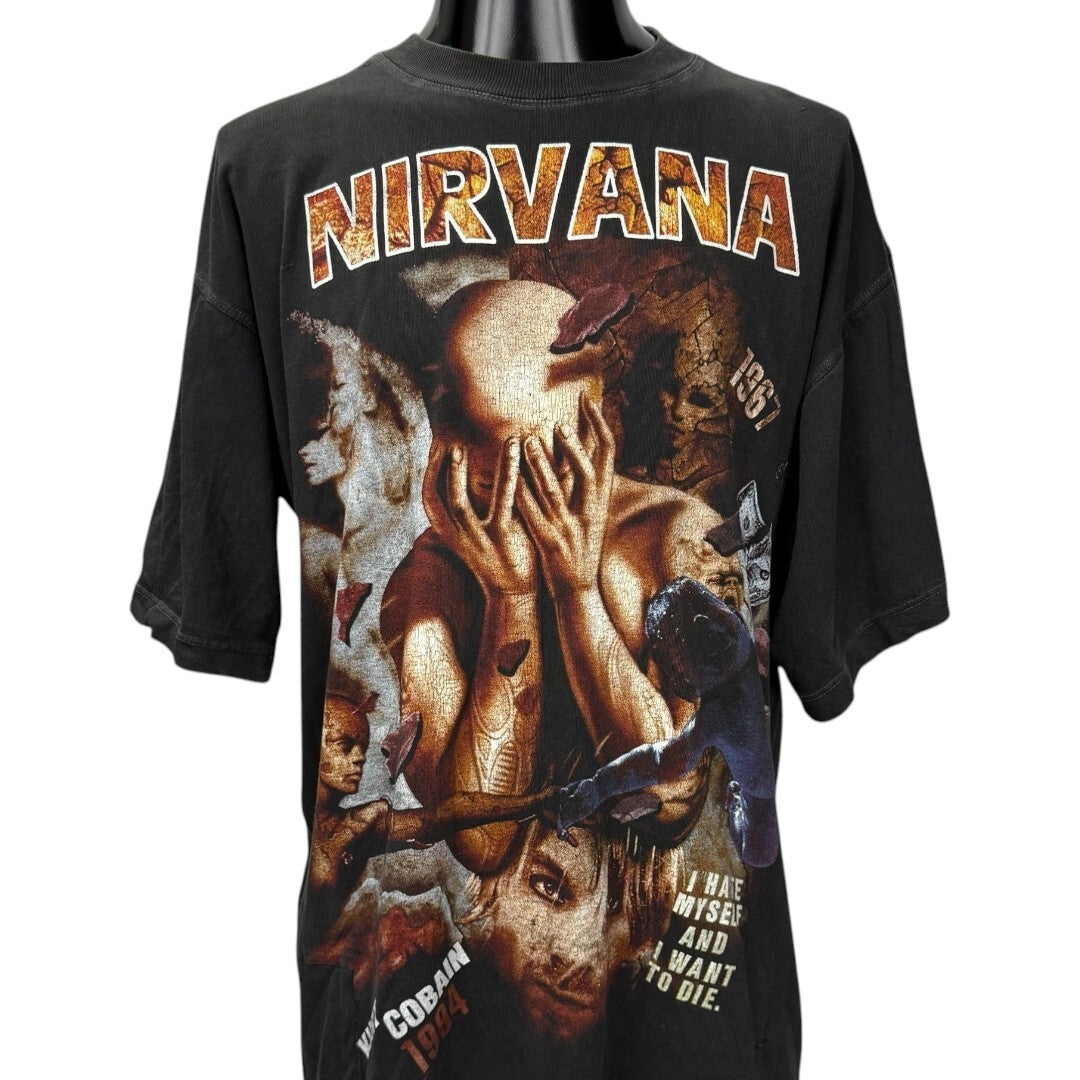 NIRVANA 90s Kurt Cobain Memorial Euro T-Shirt Size XL