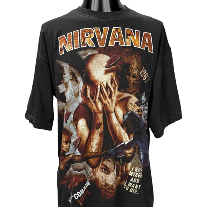NIRVANA 90s Kurt Cobain Memorial Euro T-Shirt Size XL