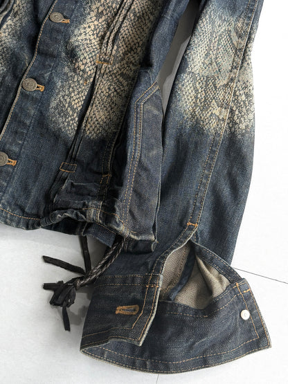 TORNADO MART Python Texture Flare Denim Jacket Size M