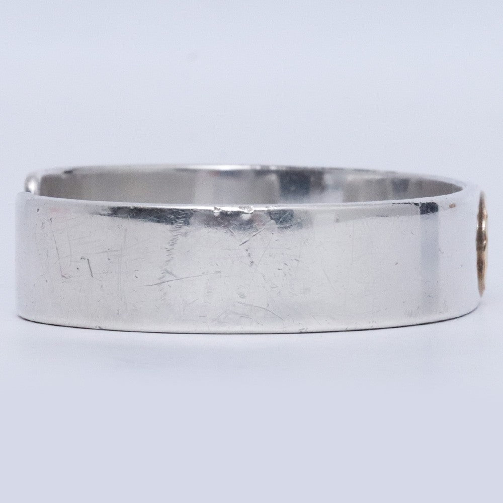 GORO'S Silver Flat Bangle Bracelet Gold Metal Size M