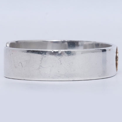 GORO'S Silver Flat Bangle Bracelet Gold Metal Size M