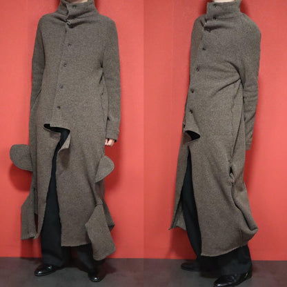 Y's 00s Asymmetric Sleeve Inside-Out Wool Coat Brown Size 3