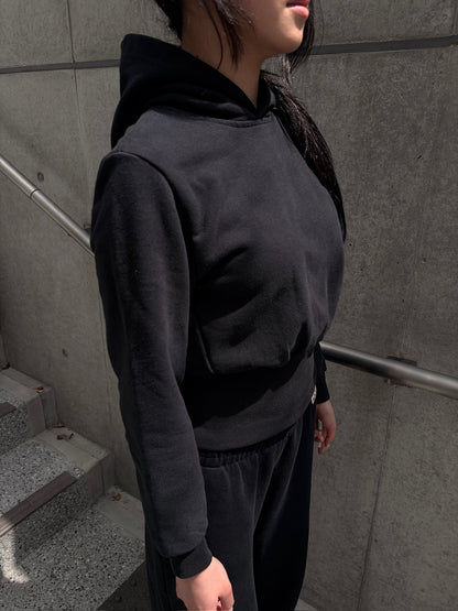BALENCIAGA 2020s Cotton Cropped Hoodie Black Size XS