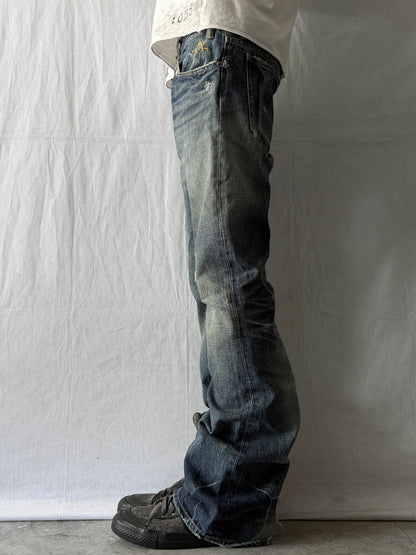 BACK BONE Worn Indigo Flared Jeans