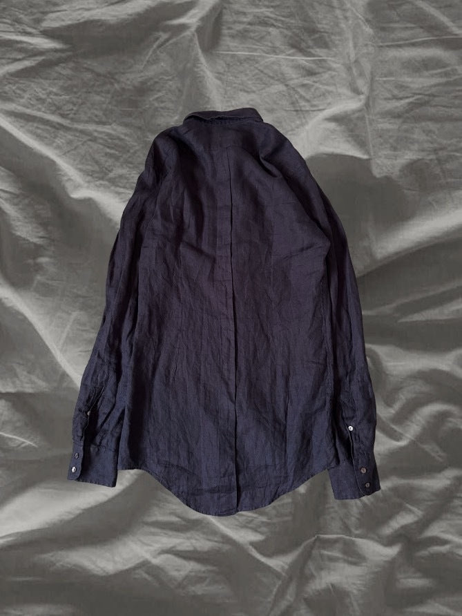 DOLCE & GABBANA 00s Linen Fly Front Shirt Navy Size 40