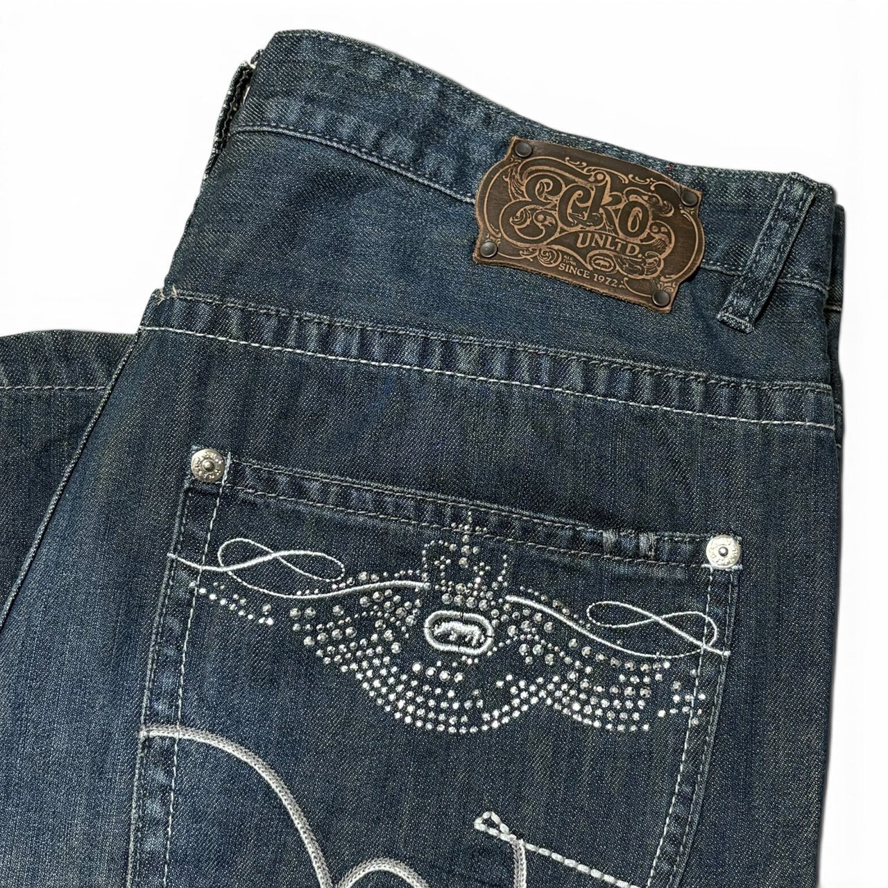 Ecko Unltd. Baggy Rhinestone Denim Shorts Size 38