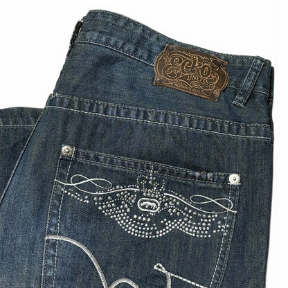 Ecko Unltd. Baggy Rhinestone Denim Shorts Size 38