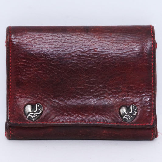 CHROME HEARTS 3Fold Heart Button Leather Wallet Red Size F