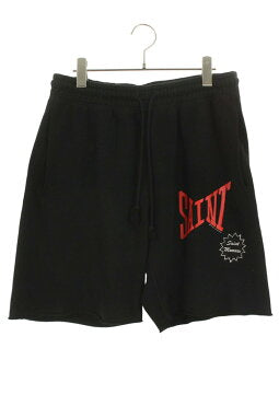 Vintage Saint Michael Bottoms - SAINT MICHAEL Logo Print Sweat Shorts Cotton Black Size S - Authentic Archive