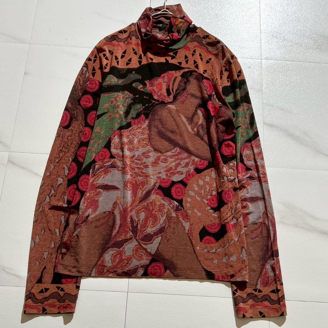 Vintage Jean Paul Gaultier Tops - Jean Paul Gaultier Power Net Picture Turtleneck Long Sleeve T-Shirt Size L - Authentic Archive