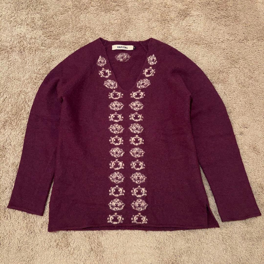 Vintage Kapital Tops - KAPITAL Wool Knitwear Purple Size 3 - Authentic Archive