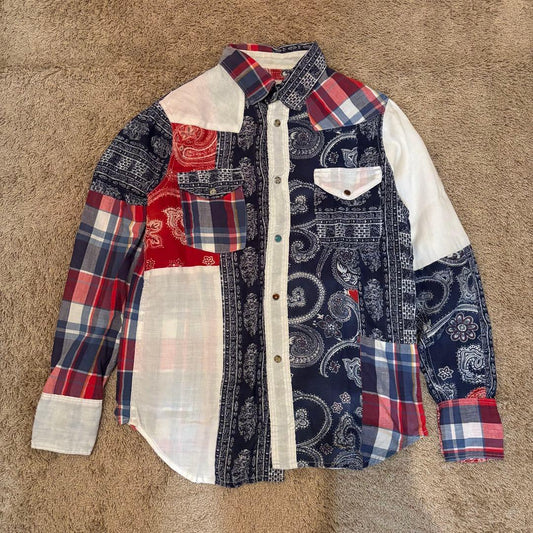 Vintage Kapital Tops - KAPITAL 06AW Bandana Patchwork Western Shirt Blue Size XS - Authentic Archive