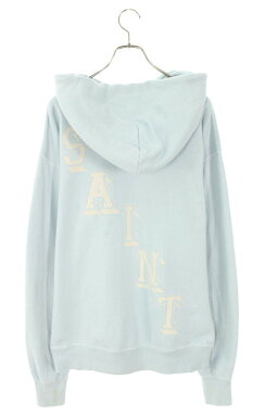 Vintage Saint Michael Tops - SAINT MICHAEL 21SS Wing Logo Print Distressed Pullover Hoodie Light Blue Size L - Authentic Archive