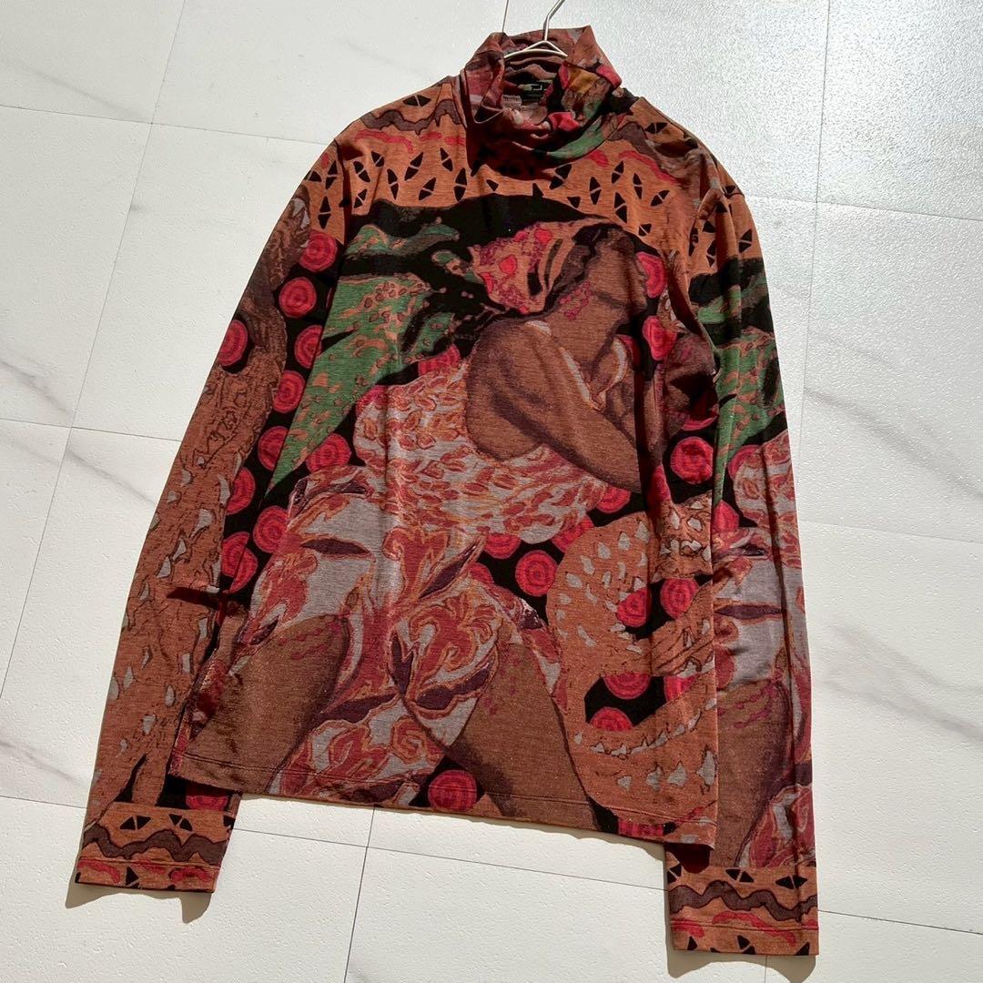 Vintage Jean Paul Gaultier Tops - Jean Paul Gaultier Power Net Picture Turtleneck Long Sleeve T-Shirt Size L - Authentic Archive