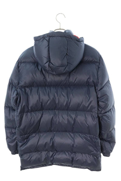 PRADA Triangle Logo Nylon Hooded Down Coat Navy Size S