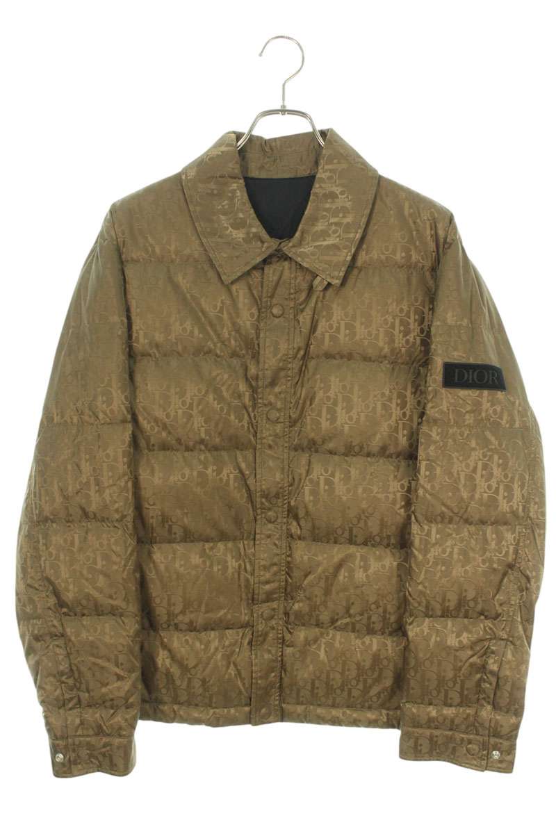 DIOR Oblique Pattern Nylon Down Jacket Brown Size M
