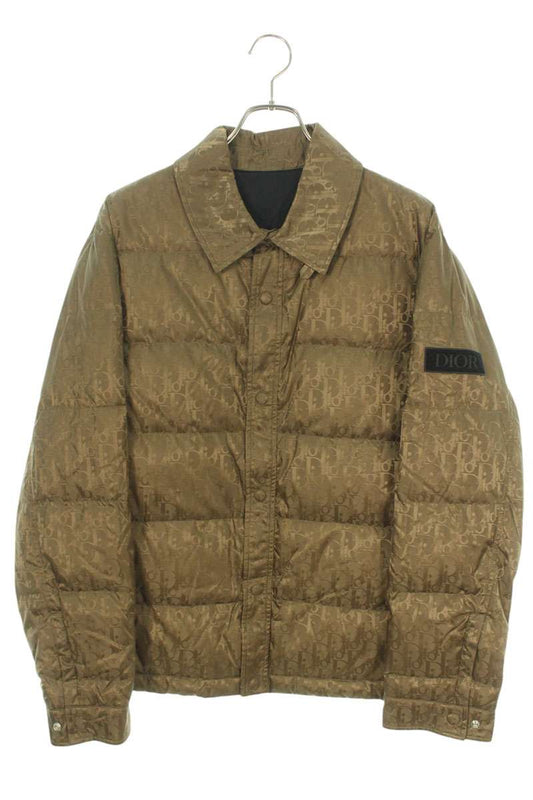 DIOR Oblique Pattern Nylon Down Jacket Brown Size M