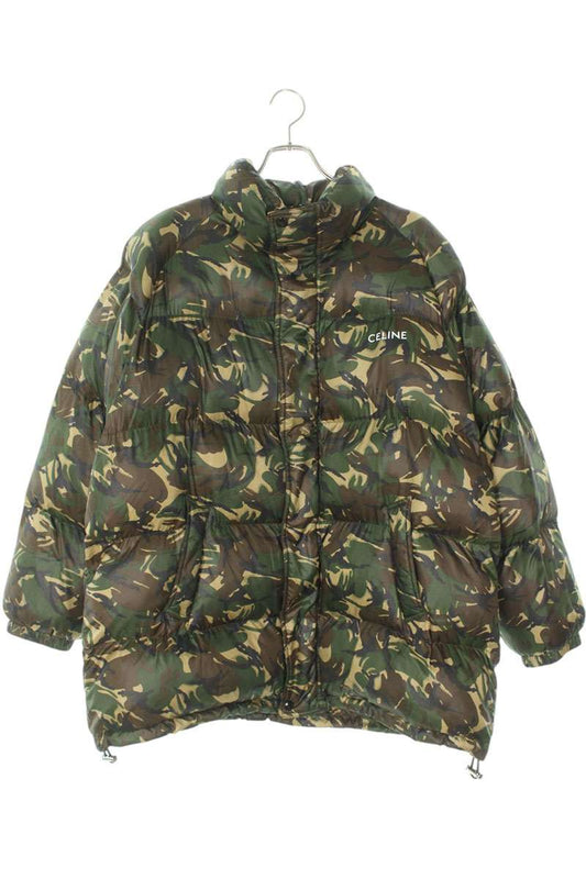 CELINE Back Logo Camo Pattern Down Jacket Khaki Size L