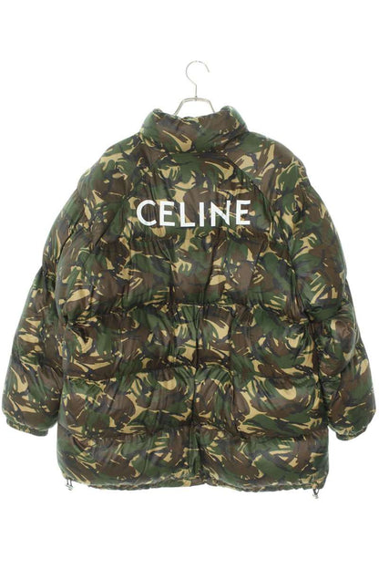 CELINE Back Logo Camo Pattern Down Jacket Khaki Size L