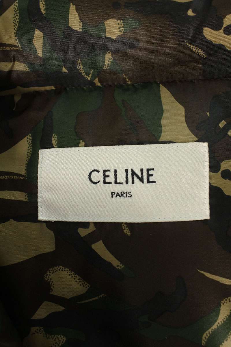 CELINE Back Logo Camo Pattern Down Jacket Khaki Size L