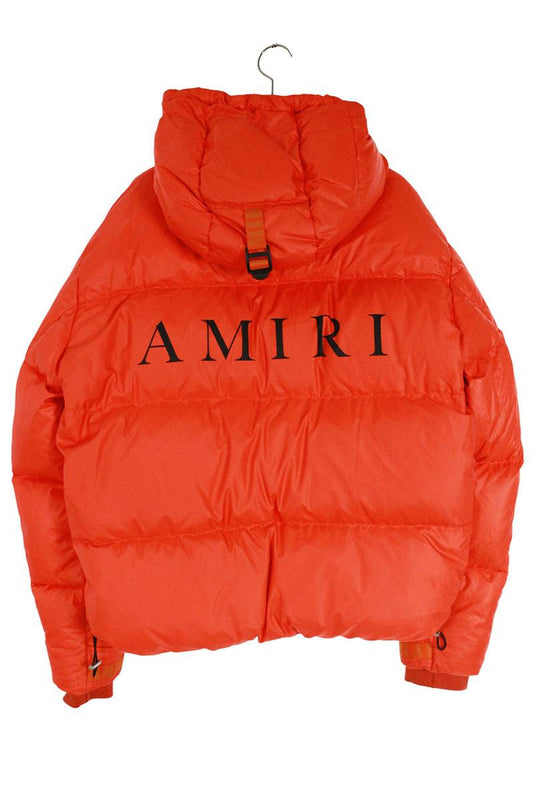 Amiri MA Logo Print Hooded Down Jacket Orange Size L