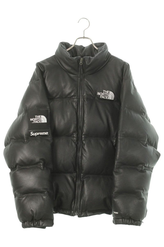 SUPREME x TNF 17AW Leather Nuptse Jacket Black Size XL