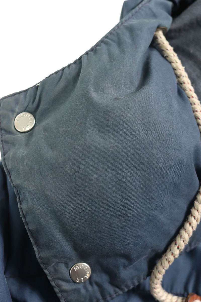 MONCLER V Distressed Hooded Down Jacket Blue Size 1