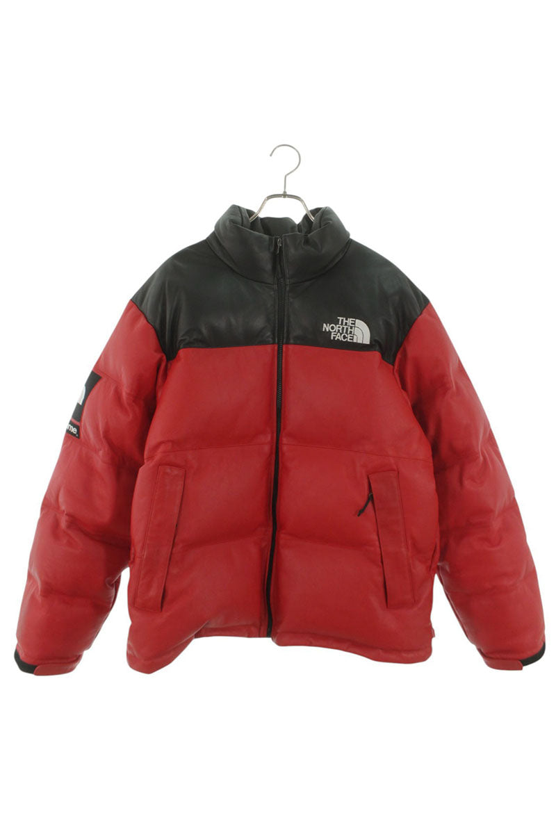 Supreme Leather Nuptse Jacket Black x Red Size L